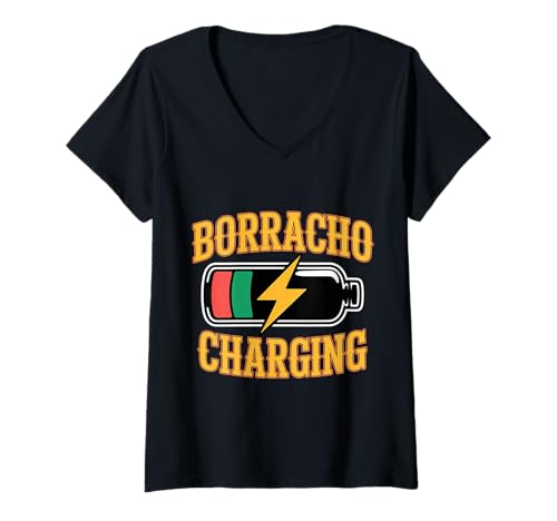 Damen Borracho Charging Betrunkene Party - T-Shirt mit V-Ausschnitt von Betrunkene spanische Slang -Komödie