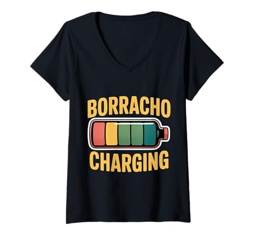 Damen Borracho Charging Betrunkene Party - T-Shirt mit V-Ausschnitt von Betrunkene spanische Slang -Komödie