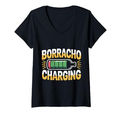 Damen Borracho Charging Betrunkene Party - T-Shirt mit V-Ausschnitt von Betrunkene spanische Slang -Komödie