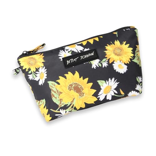 Betsey Johnson 8.5 Inch Zipper Cosmetic Pouch Small Toiletry Bag Lightweight Durable Polyester Organizer with Inner Zipped Pocket Good For Makeup Accessories and Travel Needs (Sunflowers) von Betsey Johnson