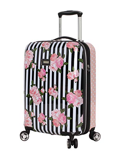 Betsey Johnson Designer Handgepäck 50,8 cm – erweiterbar (ABS + PC) Hardside Gepäck – Leichter robuster Koffer mit 8 rollenden Spinner-Rädern für Frauen, Streifen Rosen, 50,80 cm, Freizeit von Betsey Johnson