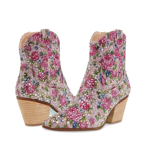 Betsey Johnson Diva Westernstiefel f r Damen, pink floral, 37 EU von Betsey Johnson