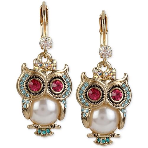 Betsey Johnson Pearl Critters Ohrhänger Eule, Einheitsgröße, Glas, Perle von Betsey Johnson