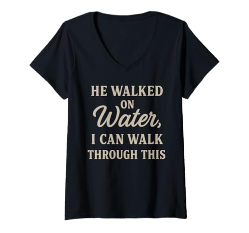 Damen Er ging auf dem Wasser Christlich Inspirierend Motivierend T-Shirt mit V-Ausschnitt von Better You Tees Etc.