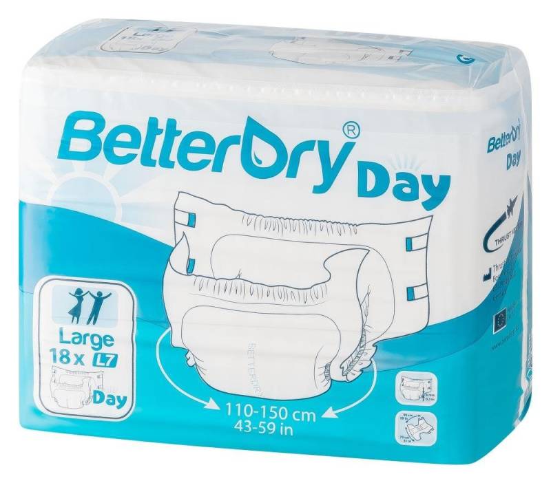 BetterDry Windeln Day - L7 - Large (110-150 cm) (18-St., Windeln mit Folie) von BetterDry