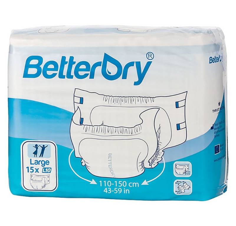 BetterDry Windeln L10 - Large (110-150 cm) (15-St., Windeln mit Folie) von BetterDry