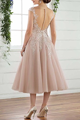 BetterGirl Damen Elegant Hochzeitskleider Teelänge Spitze Applikationen Brautkleider Brautjungfern Kleider(Erröten,36) von BetterGirl