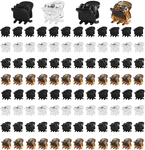 100 Stück Mini Haarklammer Clips, BetterJonny Mini Haarspangen Klein Haarklammer Kleine Haarspangen Haarklauenclip Kunststoff Haarklaue Haarclips Klein Jaw Clips für Mädchen Frauen, 4 Farben von BetterJonny
