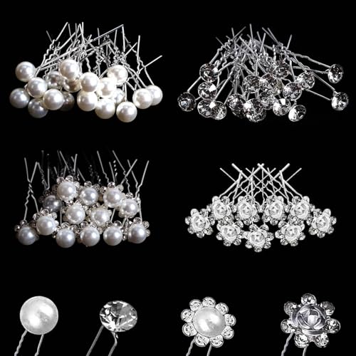 BetterJonny 40PCS Hochzeit Haarnadeln - Perlen Blumen Strass Braut Haarschmuck U-förmige Haarnadeln für Brautfrisur Kommunion Party Frauen Mädchen, 4 Stile (B) von BetterJonny