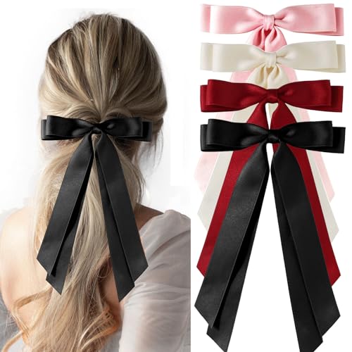 4Pcs Haarschleifen Clip, BetterJonny Haarschleifen Schleife Haarspange Schleife Haare Schleifenband Haarspange Haarschleife Damen Bänder Haarschleife Hair Accessories für Damen Mädchen, 4 Farben von BetterJonny