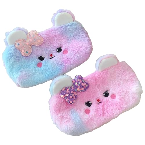 BetterJonny 2er Set Federmäppchen für Mädchen, Süße Regenbogen Federmäppchen Kuschelige Plüsch Federmäppchen mit süßem rosa blauen Bärenmuster BetterJonny 2er Set Federmäppchen für Mädchen, Süße Regenbogen Federmäppchen Kuschelige Plüsch Federmäppchen mit süßem rosa blauen Bärenmuster von BetterJonny