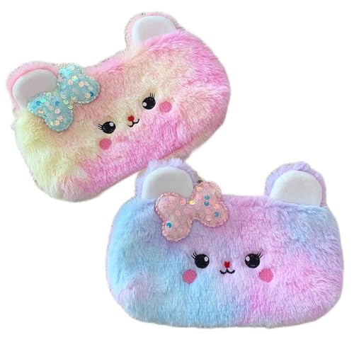 BetterJonny 2er Set Plüsch Federmäppchen, Niedliche Regenbogen Kuschelmäppchen für Mädchen Plüschetui mit süßem rosa Bärenmuster BetterJonny 2er Set Plüsch Federmäppchen, Niedliche Regenbogen Kuschelmäppchen für Mädchen Plüschetui mit süßem rosa Bärenmuster von BetterJonny