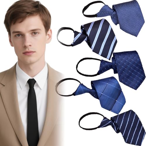 BetterJonny 5 Stück Herren Krawatte Vorgebundene Verstellbare Krawatten mit Reißverschluss Verstellbare Schmale Krawatten Herren elegante Hochzeitskrawatten für Büro oder Feiertagsveranstaltunge-C von BetterJonny