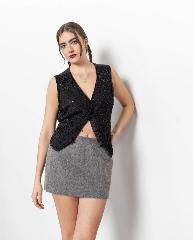 Grauer Minirock Strukturierte Fuzzy Soft Vintage Wolle Low Rise Y2K/40 41 Zoll Hüfte Größe 9 10 von BetterStayTogether