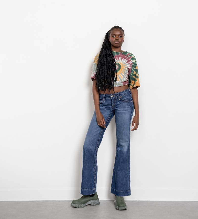 Low Rise Y2K Jeans Faded Denim Frauen True Religion U S A Usa Made Flares/40-Zoll-Hüften 29-Zoll-Taille Größe 8 von BetterStayTogether