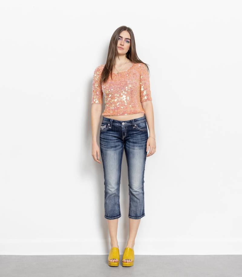Rock Revival Capris Y2K Vintage Low Rise 2000's Pailletten Verblasst Distressed/40 41 Zoll Hüften Größe 8 von BetterStayTogether