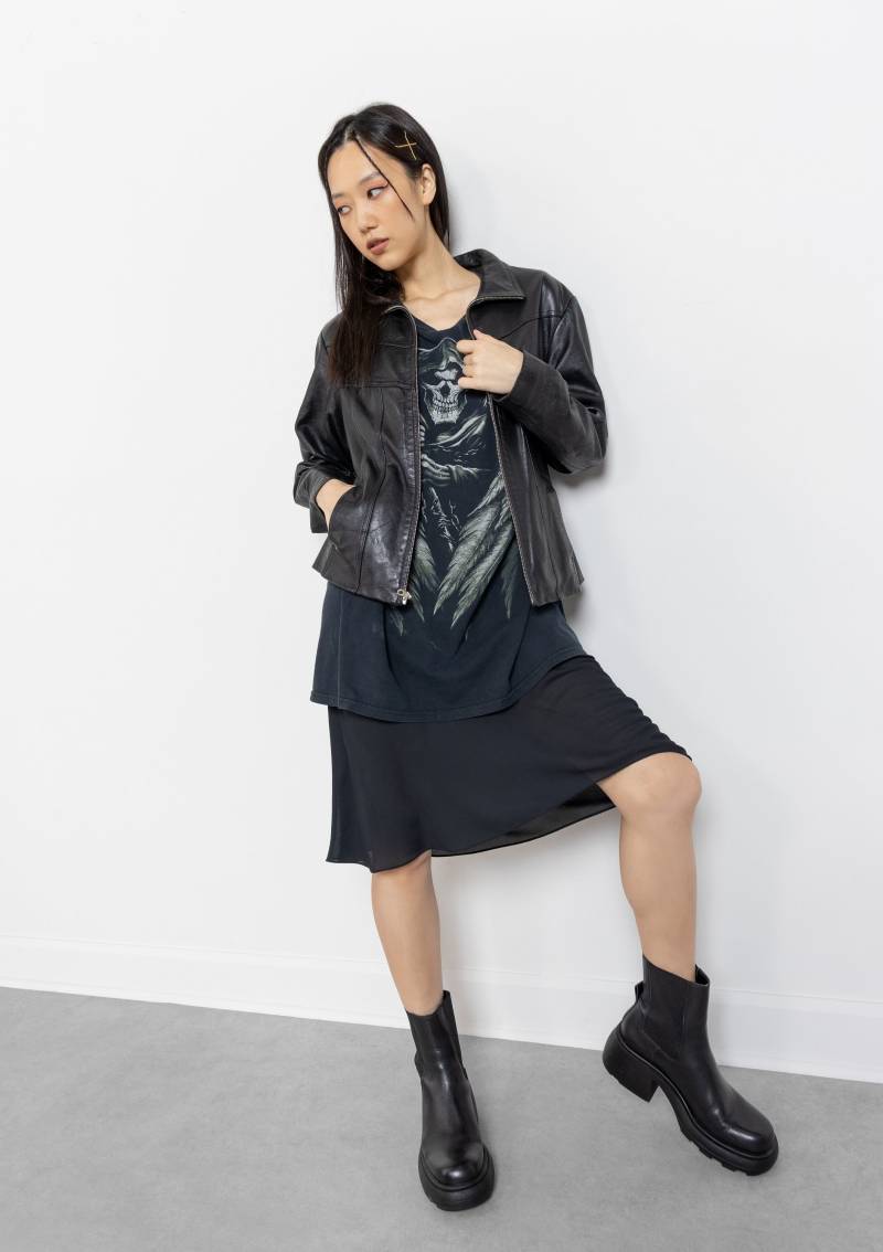 Schwarze Lederjacke Vintage Sead Coat Woman Zip Up 90Er Jahre Motorrad/Small Medium von BetterStayTogether