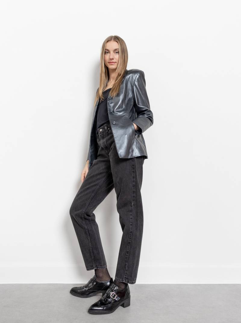 Silberner Leder Blazer Vintage Jacke Mantel Damen Herbst Frühling 90Er Jahre/Small Xs von BetterStayTogether