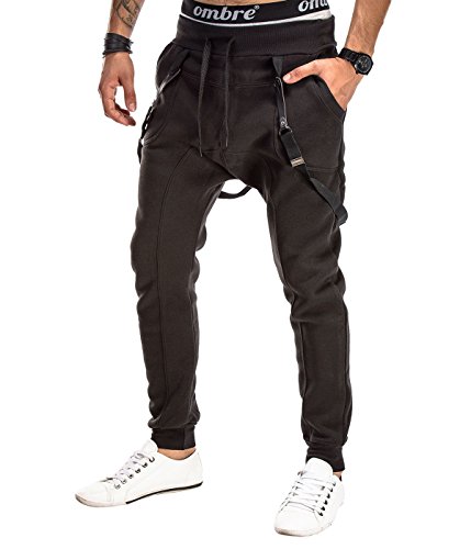 BetterStylz EllwoodBZ Jogginghose Harem abnehmbare Hosenträger Sweatpants Jogger Fitness, Sporthose Crotch Trainingshose 4 Farben (XS-5XL) (XXXX-Large, Schwarz) von BetterStylz