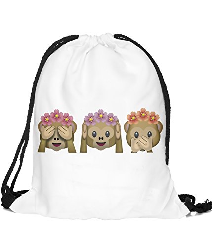 BetterStylz Jahn2 Monkey Rose Turnbeutel Rucksack Sport Beutel Gymsack Hipster Tasche vers. Design (ca. 32 x 39 cm) (One Size/Einheitsgrösse, Weiß) von BetterStylz