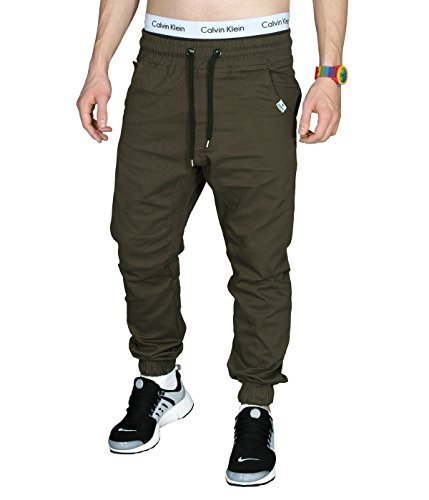 BetterStylz MasonBZ Chino Jogger Jogginghose Harem Style Jogger Slim Fit Stoffhose Gummibund 25 Farben (XS-5XL) (L, Khaki) von BetterStylz