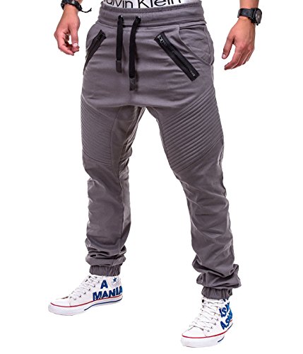 BetterStylz VenomBZ Biker Chino Jogger Harem Style Jogginghose Fitness Trainingshose in Dunkel Grau (L) von BetterStylz