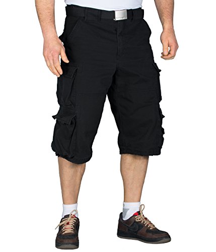 JET LAG Herren Cargo Shorts 007B 3/4 + BetterStylz Gürtel Hose kurzeBermuda div. Farben (M-4XL / 32-44) (DE/NL/SE/PL, Alphanumerisch, L, Regular, Regular, Schwarz) von BetterStylz