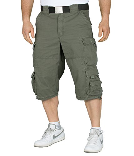 JET LAG Herren Cargo Shorts 007B 3/4 + BetterStylz Gürtel Hose kurzeBermuda div. Farben (M-4XL / 32-44) (DE/NL/SE/PL, Alphanumerisch, XXL, Regular, Regular, Olive) von BetterStylz