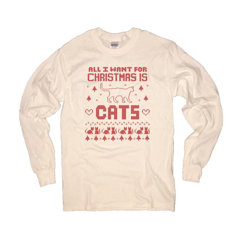 Alles, Was Ich Will Zu Weihnachten Ist Katzen Langarm T Shirt Lustige Grafik Hässlich Urlaub Pullover Partei Oben Katze Miau Nette Herren Damen von BetterThanRealLife