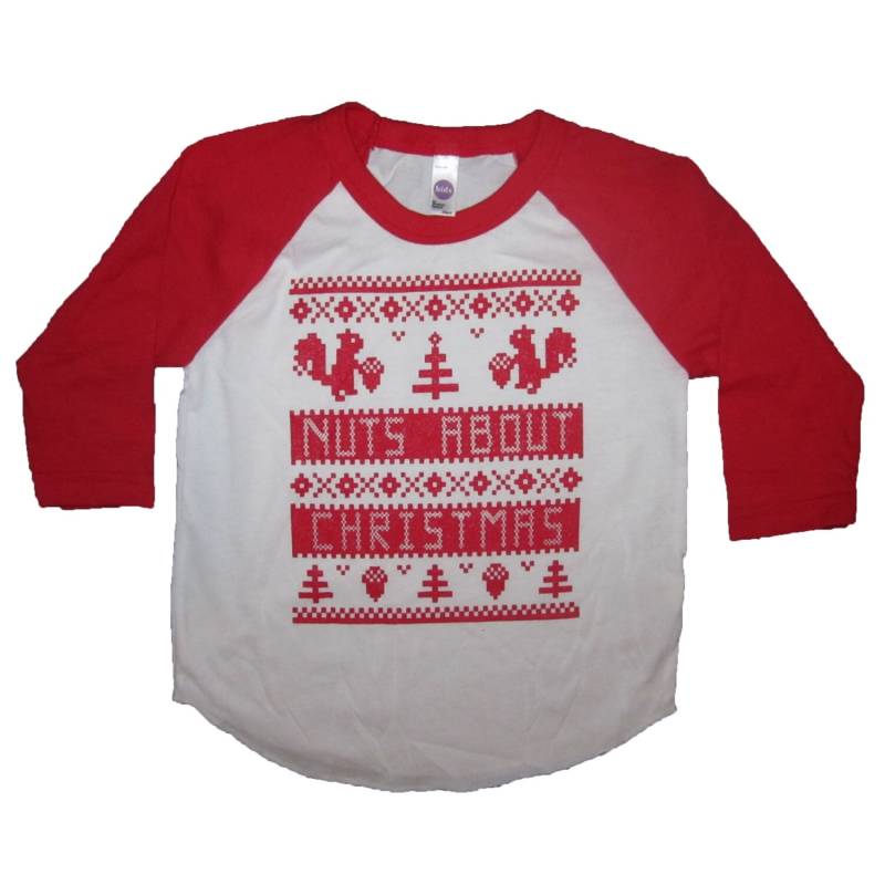 Kinder Nüsse Über Weihnachten Raglan Baseball T-Shirt 3/4 Ärmel T Shirt Hässlich Xmas Pullover Partei Hübsch Urlaub Jungen Mädchen Jugend Claus von BetterThanRealLife