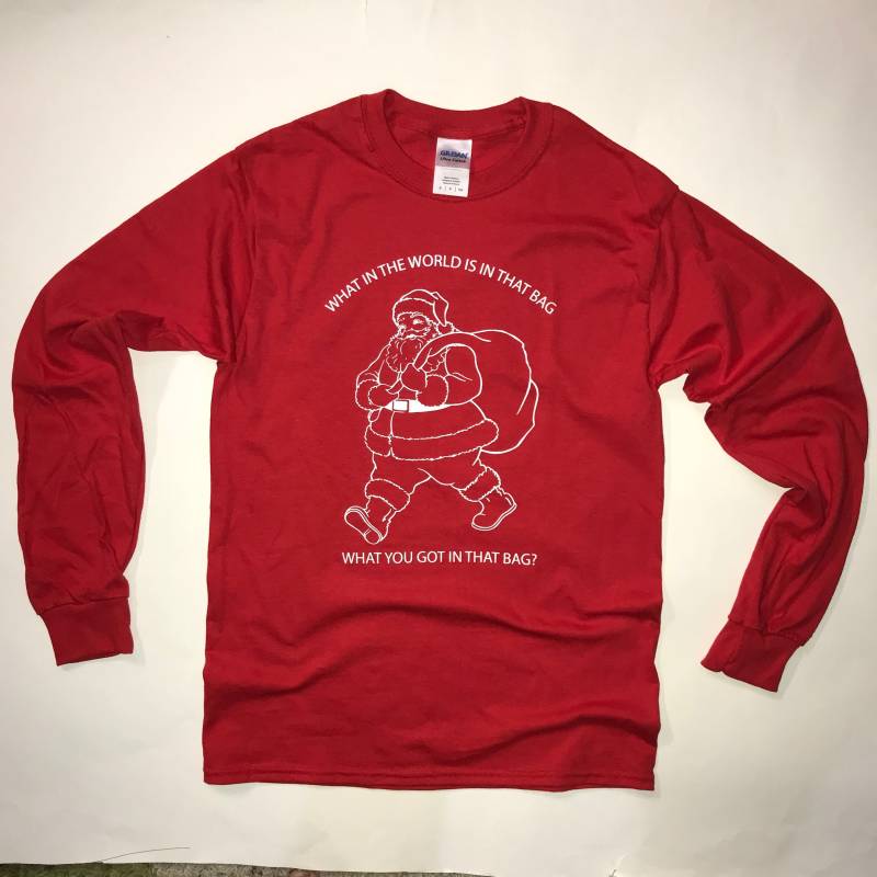 Langarm T-Shirt Was Ist An Der Tasche Santa Claus Lustige Weihnachten T Oben Herren Damen Hässlich Urlaub Pullover Entwurf Vorhanden Geschenkidee von BetterThanRealLife