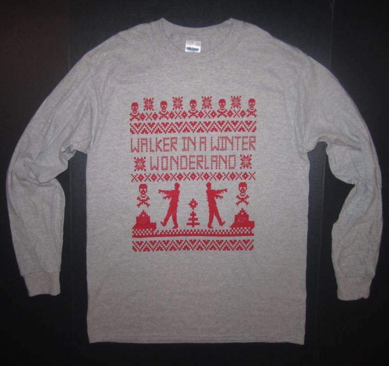 Lange Ärmel T Shirt Walker Im Winter Wunderland Weihnachten Zombie T-Shirt Top Laufen Lustige Weihnachtsfeier Hässliche Pullover Tot Geschenk Die von BetterThanRealLife