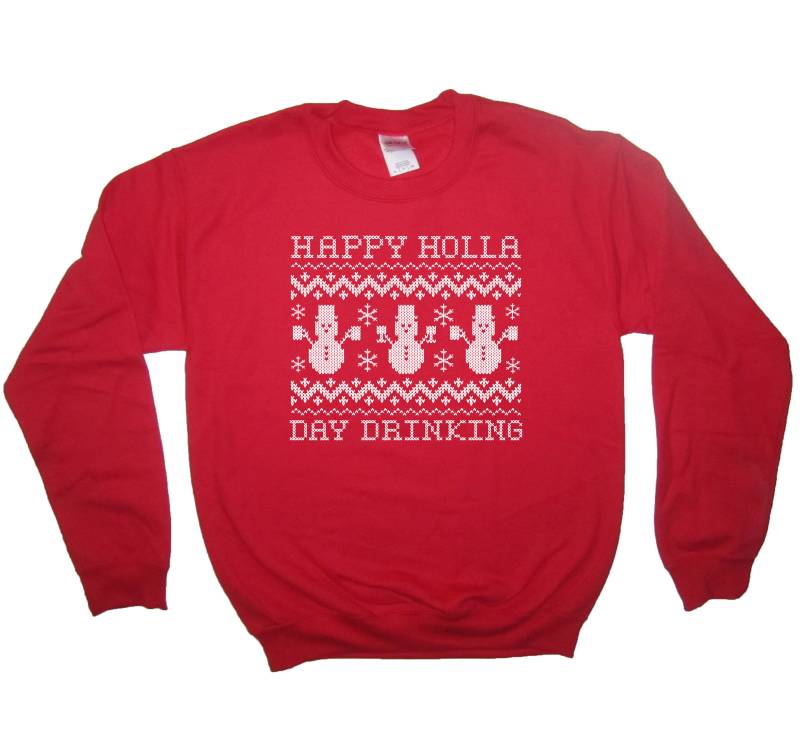 Sweatshirt Glücklich Holla Tag Hässlich Weihnachten Pullover Top Hemd Lustigen Urlaub Partei Kleidung Herren Damen Süße Schneemann Trinken Bier von BetterThanRealLife