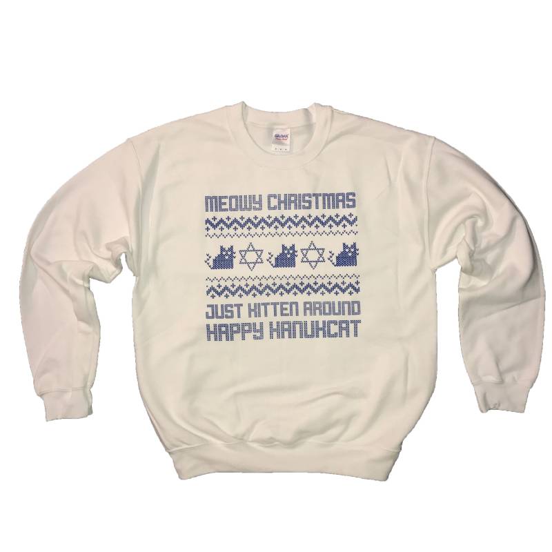 Sweatshirt Meowy Weihnachten Nur Kätzchen Um Glücklich Hanukcat Chanukka Shirt Oben Hässliche Pullover Partei Urlaub Katze Lustige Grafik Herren von BetterThanRealLife