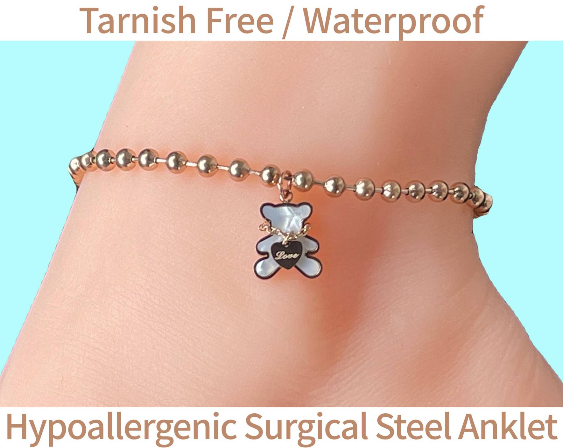 Weißer Perlmutt Teddybär Mit Eigener Liebe Halskette Rosegold Chirurgen Edelstahl Wasserfest Fußkettchen Ankleish Free von BetterWithSparklesUS