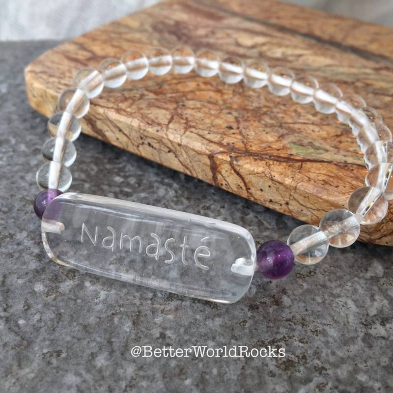 Namaste Quarz Kristall Armband, Echter Amethyst Und Bergkristall Kristall, Heilstein Chakra Yoga Schmuck von BetterWorldRocks