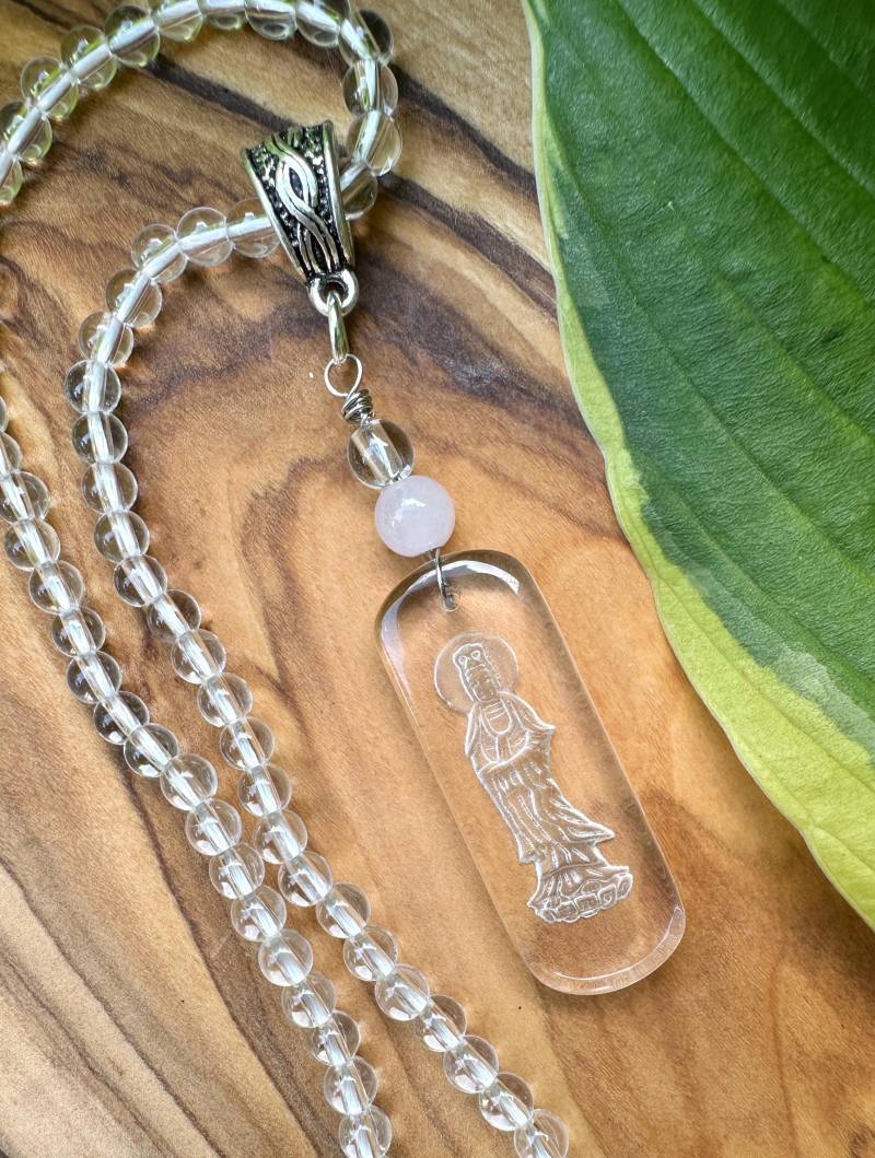 Quan Yin Kristallanhänger Mit Rosenquarz - Und Bergkristallkristall, | 3 "Lang Göttin Der Barmherzigkeit, Option Füge Eine Bergkristall-Halskette von BetterWorldRocks