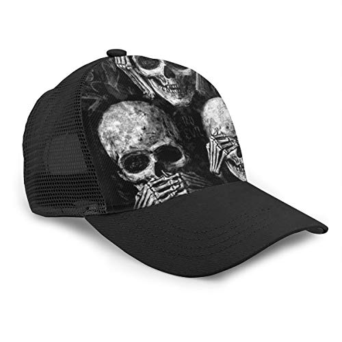 Totenköpfe Day of the Dead Gothic Smile Unisex Baseball Cap Mesh für Herren Damen Jungen Mädchen Verstellbare Einfarbig Hut 3D Druck Sonnenhüte für Sport Golf Sonnenhut Outdoor Schwarz von Bettiboy