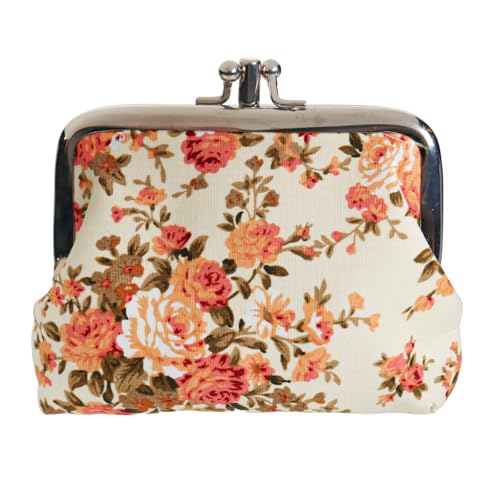 Bettli Niedliche klassische Geldbörse mit Blumenmuster, exquisite Schnalle, Münzgeldbörse, bestickte Geldbörse, Wechseltasche, Leinwand, Schmucktasche, Schnalle, Geldbörse (goldene Pfingstrose) von Bettli
