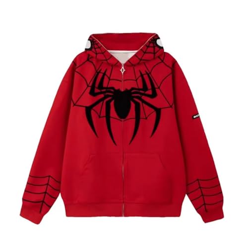 Y2k Zip Up Hoodie mit Taschen Vintage Jacke Mantel Oversized Kapuzenjacke Spinne Print Unisex Harajuku Gothic Streetwear Herbst Winter Loose Hip Hop Streetwear von Bettschlange