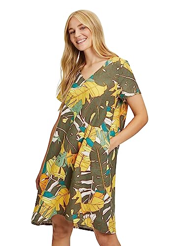 Betty Barclay Damen Sommerkleid mit V-Ausschnitt Khaki/Yellow,44 von Betty Barclay