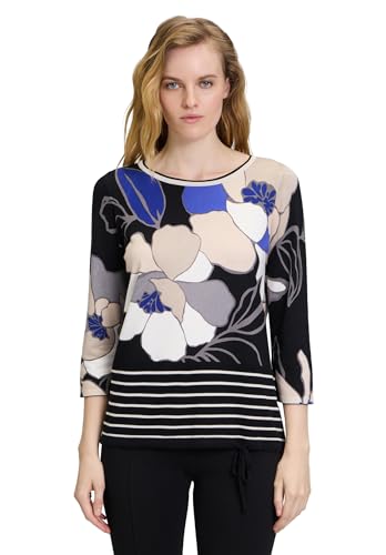 Betty Barclay Damen Feinstrickpullover mit Blumenprint Schwarz/Blau,42 von Betty Barclay