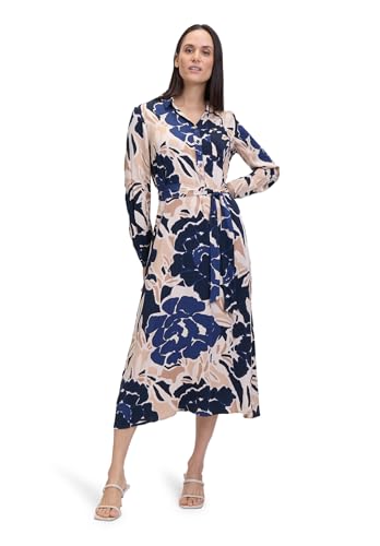 Betty Barclay Damen Hemdblusenkleid mit Bindegürtel 42, Dark Blue/Nature von Betty Barclay