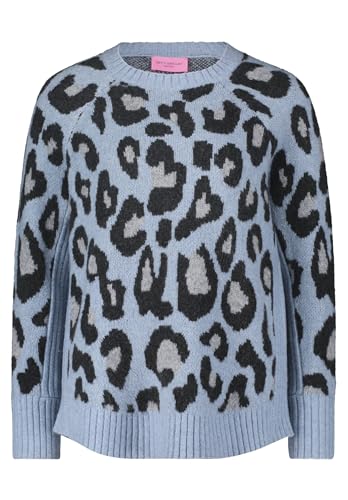 Betty Barclay Damen Strickpullover mit Leoprint Patch Blue/Grey,40 von Betty Barclay