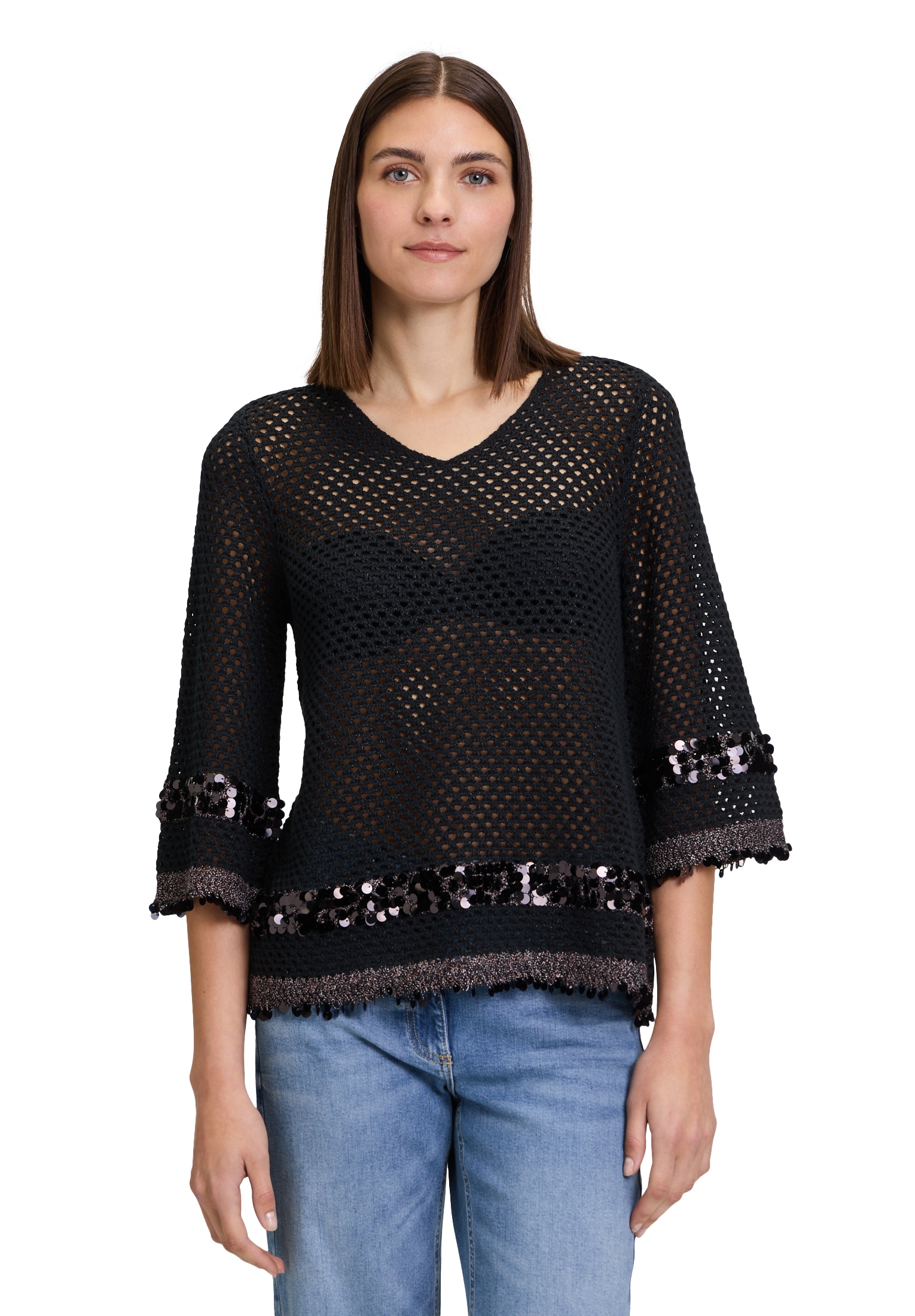 Betty Barclay Strickpullover "Betty Barclay Damen Strickpullover mit Lochmuster", (1 tlg.), Pailletten von Betty Barclay