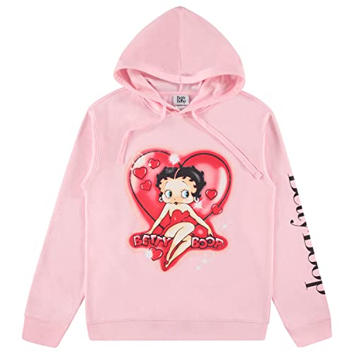 Betty Boop Damen Kapuzenpullover Sweatshirt Bonnie, Margie und Mae Vintage Throwback Hoodie Sweatshirt, hellrosa Farbe, L von Betty Boop