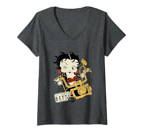 Damen Betty Boop Ich bin Rider Betty T-Shirt mit V-Ausschnitt von Betty Boop