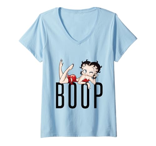 Damen Betty Boop Liegend Wink T-Shirt mit V-Ausschnitt von Betty Boop