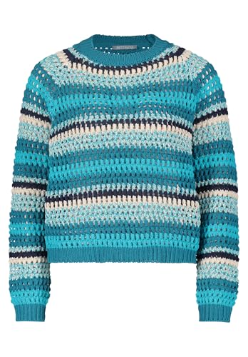 Betty & Co Damen Lochstrick-Pullover mit Rippbündchen Petrol/Dark Blue,42 von Betty & Co