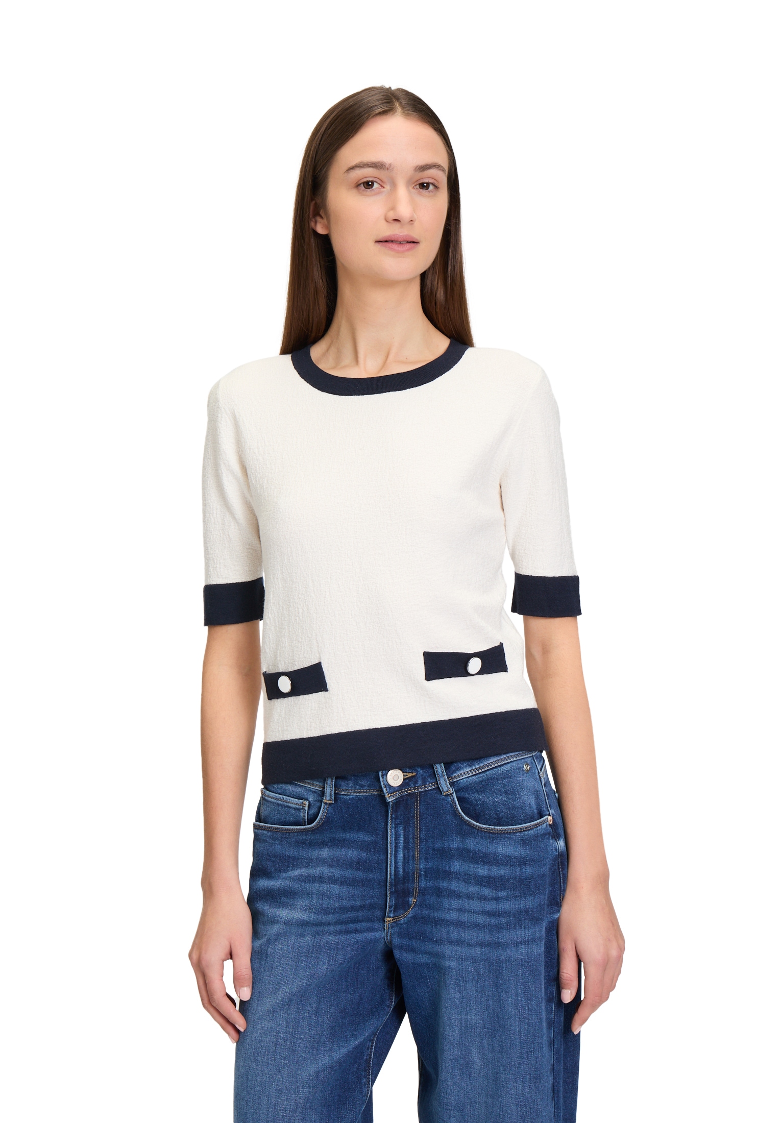 Betty&Co Kurzarmshirt "Betty & Co Damen Feinstrickpullover mit Rundhalsausschnitt", (1 tlg.) von Betty & Co